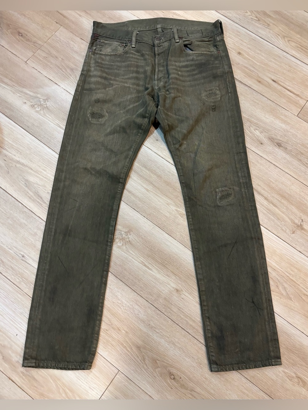 Denim & Supply Ralph Lauren Jeans 33x32 Slim Moto Biker Green Distressed
